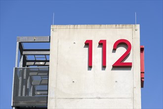 Symbolic image, emergency number 112 on a building, facade, emergency call, emergency, police, fire