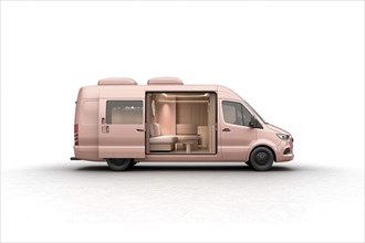 Luxurious modern pink van with a sleek design and a stylish, minimalistic interior, AI generated