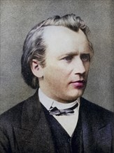 Johannes Brahms (1833-1897), German composer, in 1875, from a photograph. The caption reads: