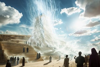 Spiritual energy emerging from a Middle East temple, AI generated