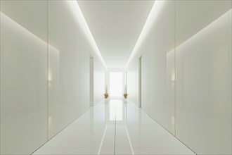 Abstract futuristic minimalist luminous white corridor leading to meditation and religious