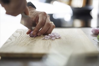 Cooking topic. A man cuts an onion. Berlin, 01.08.2024