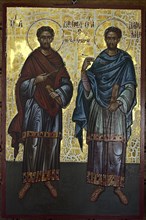 Painting representing Cosmas and Damian at the Sts Anargyroi church in Nairobi Kenya . Cosmas and