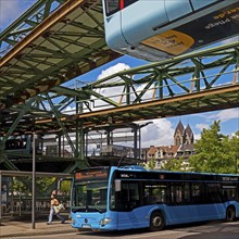 Suspension railway and bus at the Oberbarmen station junction, Wuppertal, Bergisches Land, North