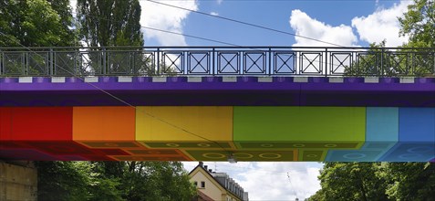 Lego bridge 2.0, designed by the street artist Martin Heuwold, Wuppertal, Bergisches Land, North