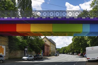 Lego bridge 2.0, designed by the street artist Martin Heuwold, Wuppertal, Bergisches Land, North