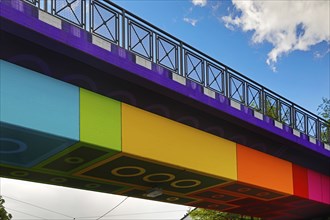 Lego bridge 2.0, designed by the street artist Martin Heuwold, Wuppertal, Bergisches Land, North