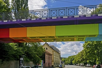 Lego bridge 2.0, designed by the street artist Martin Heuwold, Wuppertal, Bergisches Land, North