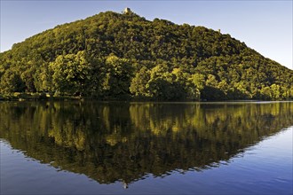 Hengsteysee, view of the Kaiser Wilhelm Monument on the Ruhr slope of the Syberg, Dortmund, North