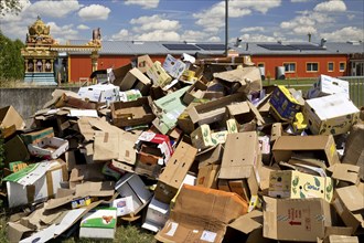 Pile of rubbish after the temple festival on the square at the cultural centre of the Hindu