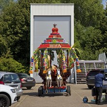 Car from the temple festival in the car park of the Hindu temple Sri Kamadchi Ampal, Hamm, Ruhr