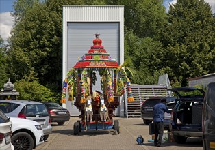 Car from the temple festival in the car park of the Hindu temple Sri Kamadchi Ampal, Hamm, Ruhr