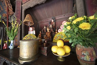 Altar in the Buddhist Thay Temple or Chua Thay or Master Temple, Sai Son Village, Hanoi Province,