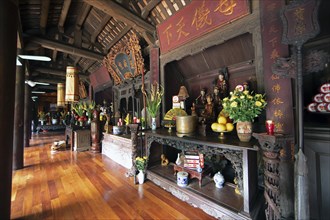 Altars in the Buddhist Thay Temple or Chua Thay or Master Temple, Sai Son Village, Hanoi Province,