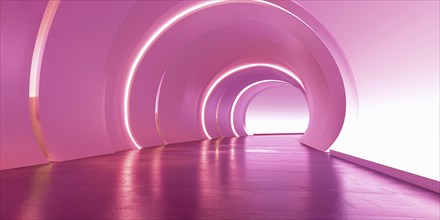 Futuristic long pink hallway. Generative Ai, AI generated