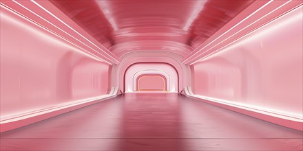 Futuristic long pink hallway. Generative Ai, AI generated