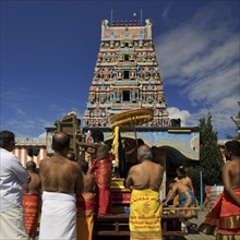 Hindus at the temple festival in front of the Hindu temple Sri Kamadchi Ampal, Hamm, Ruhr area,