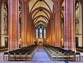 Protestant Church of Our Lady, interior view of the altar and rood screen, Gothic hall church,