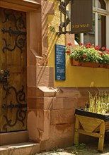 Jewish bath, historic mikvah, facade decorated with flowers, Judengasse, Jewish quarter, old town,