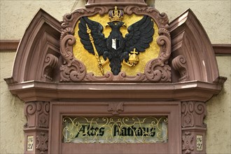 Portal crowned with the coat of arms of Friedberg by Johann Philipp Moerss, Old Town Hall,