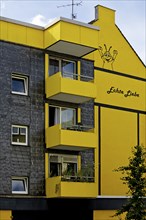 Black and yellow house with the lettering Echte Liebe, Borussia Dortmund, Dortmund, Ruhr area,