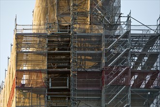 Scaffolded steeple of the Provost's Church of St Peter and Paul, Bochum, Ruhr area, North