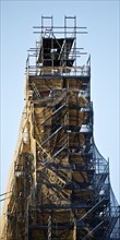 Scaffolded steeple of the Provost's Church of St Peter and Paul, Bochum, Ruhr area, North