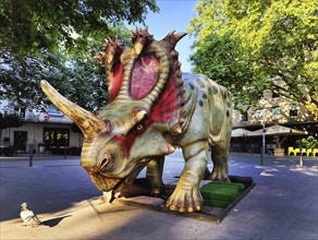 Centrosaurus model, sharp-tipped lizard on Otto-Sander-Platz, Dino City III, Bochum, Ruhr area,