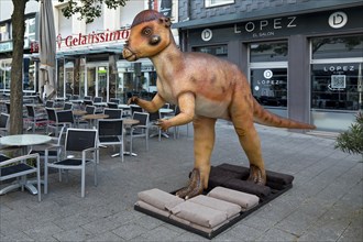 Pachycephalosaurus model, thick-skulled dinosaur in the Fussgaengerzone, Dino City III, Bochum,