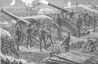 On the artillery firing range, night firing with 15-cm cannons, twenty-four-pounder, from a siege