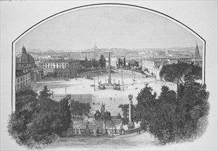 The Piazza del Popolo in Rome, seen from the terrace of Monte Pincio, 1895, Italy, Historical,