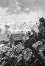 A morning in front of the Breslauer Hütte in the Ötztal Alps, Historical, digitally restored