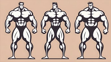 Bodybuilder in retro design line art style illustration, AI generated