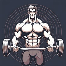 Bodybuilder in retro design line art style illustration, AI generated