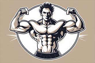 Bodybuilder in retro design line art style illustration, AI generated