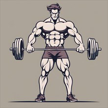 Bodybuilder in retro design line art style illustration, AI generated