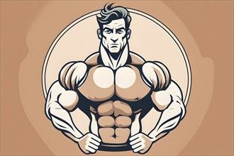 Bodybuilder in retro design line art style illustration, AI generated