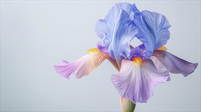 Pale iris flower with light blue and pink petals in soft pastel tones exuding grace, AI generated