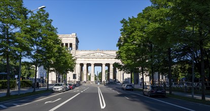 Briennerstrasse and Propyläen, City Gate at Königsplatz in the evening light, Kunstareal Munich,