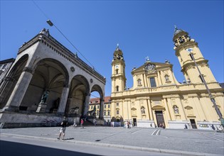 Odeonsplatz with Feldherrenhalle and Theatine Church, Old Town, Munich, Upper Bavaria, Bavaria