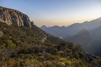 Light mood at sunrise at the Blyde River Canyon, canyon landscape in atmospheric morning light,