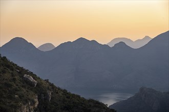 Light mood at sunrise at the Blyde River Canyon, canyon landscape in atmospheric morning light,