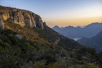 Light mood at sunrise at the Blyde River Canyon, canyon landscape in atmospheric morning light,