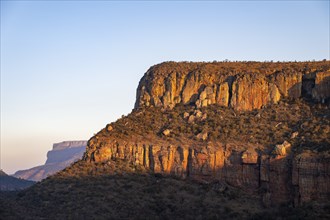 Cliff at sunset at the Blyde River Canyon, Table Mountain in the evening light, canyon landscape,