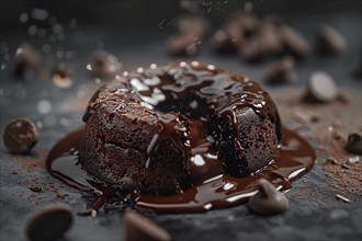 Small Chocolate lava cake on dark background. Generative AI, AI generated