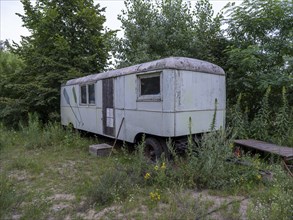 Old shepherd's wagon, construction trailer, at the Wilde Heimat campsite, Fürstenberg/Havel,