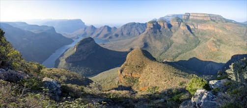 Panorama, Blyde River Canyon with Three Rondawels peak, view of canyon with Blyde River and Table