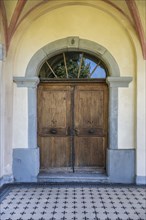 Old, wooden front door from the priory, Ittingen Charterhouse, Warth-Weiningen near Frauenfeld,