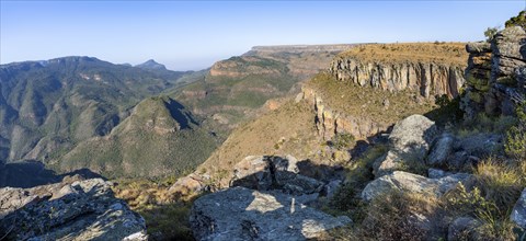 View of the Blyde River gorge, Lowveld Viewpoint, in the evening light, canyon landscape, Blyde