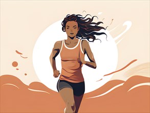 Female runner in a retro design minimalist line art illustration, AI generated